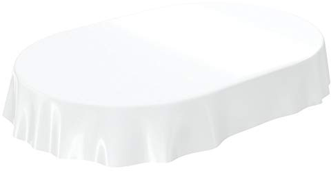 Wachstuchtischdecke Wachstuch abwaschbare Tischdecke Uni Glanz Einfarbig Weiß Eingefasst Oval 140 x 240cm