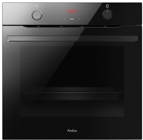 Amica EBX 943 600 S Einbaubackofen/Schwarz-Glas / 77 Liter Garraumvolumen / 9 Funktionen (z. B. Umluft, Ober-/Unterhitze) / Timer/Versenkknebel
