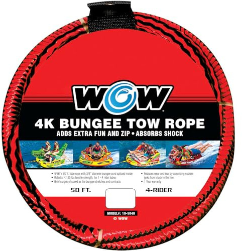 WOW Sports World of Watersports 19-5040, Bungee Tow Rope 50 Feet Long, Black, Standard
