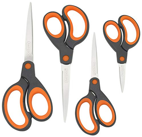 Rapesco 1577 Ciseaux Poignées Souples, Noir/Orange, Lot de 4