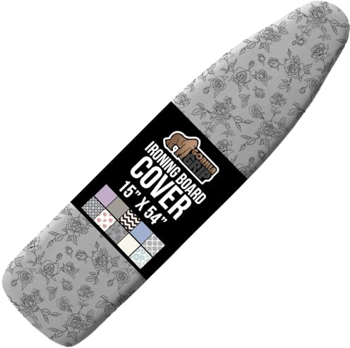 GORILLA GRIP The Original Ironing Board Cover and Pad, Silicone Coating, 400°F Scorch Resistant Thick Padding, Heavy Duty Iron Covers Standard Boards, Hook and Loop Fastener Strap, Gray Floral 15x54