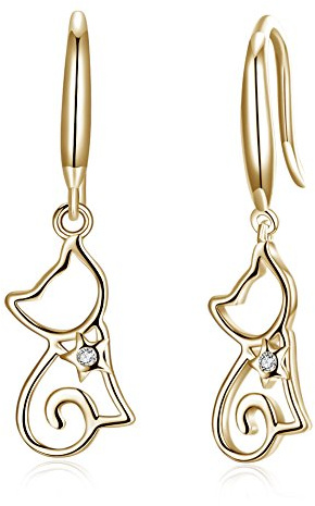 Belons Kvinnors örhängen 925 sterlingsilver kubisk zirkonia katt droppörhängen kattunge hänge för kvinnor flickor, silver/champagne guld, 2,6 x 0,7 centimeter, Kubisk zirkonia Sterlingsilver, Kubisk
