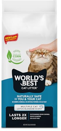 WORLD'S BEST CAT LITTER Multiple Cat Lotus Blossom Scented 32-Pounds - Natural Ingredients, Quick Clumping, Flushable, 99% Dust Free & Made in USA - Floral Fragrance & Long-Lasting Odor Control