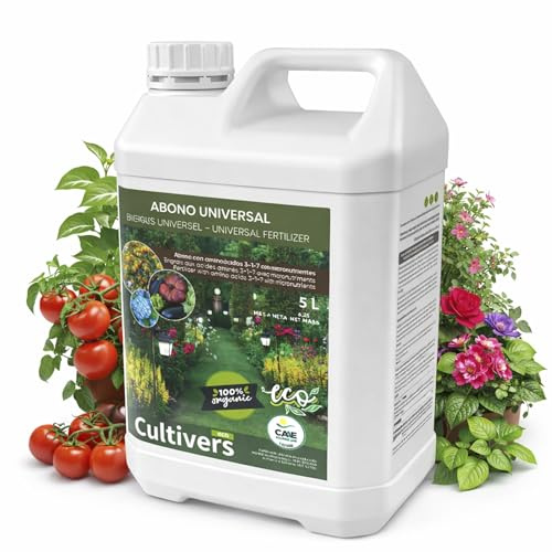 CULTIVERS Universell ekologisk flytande gödselmedel 5 l | NPK 4-1-7 gödselmedel med aminosyror och mikronäringsämnen (B, Cu, Fe, Mn, Mo och Zn) | Användning i grönsaksträdgård, trädgård och växter