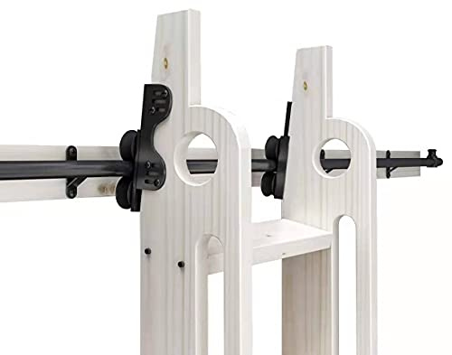 DIYHD 12FT Sliding Library Ladder Black Track Kit,Stand Up Tensible Rolling Hardware,Brake Bottom Wheels