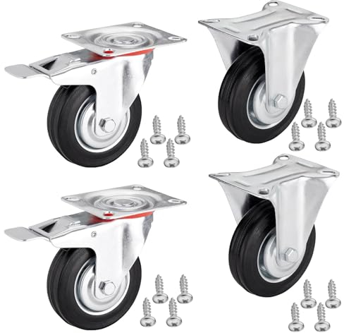 SOTECH 4 pièces Roulettes de transport RED Ø 75 mm (2x roulettes fixes, 2x roulettes pivotantes avec frein) Hauteur 96 mm Plaque à visser 80 x 67 mm Charge max. 280 Kg