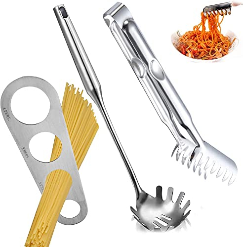Spaghetti Server Set Spaghetti LöFfel Tongs PastalöFfel Serviergabel Nudeln Pasta Portion Spaghetti Messer Aus Edelstahl SpaghettilöFfel FüR Zuhause, Hotel, Restaurant, Bankett, Buffet Usw, 3Pcs