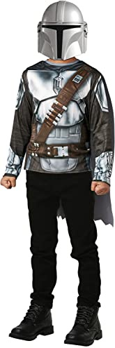 RUBIE'S Star WARS Official - The Mandalorian barndräkt - en storlek 5–8 år - kostym med imitationstryck Armor, en kardborre cape och en Halloween-PVC-mask