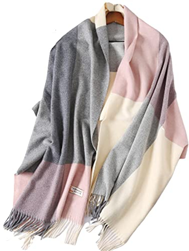 UKKO Kaschmirschal Kaschmirschal Gestohlener Plaid Für Frauen Winter Warm-Gray Pink Plaid,200X70Cm