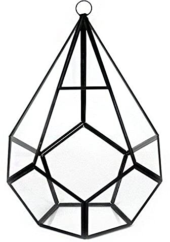 Floralcraft® Hanging Metal & Glass Teardrop Terrarium, Black Geometric Plant Display (15cm W x 21cm H), Open Diamond Shaped Planter for Succulents, Air Plants, Moss & Cacti