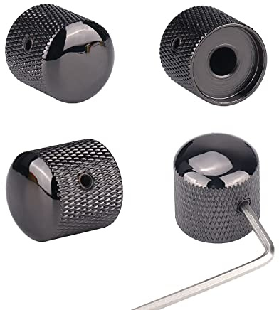 XIYANGJUAN Gitarrenknöpfe aus Metall, Schwarz, Lautstärkeregler, Geschwindigkeitskontrolle, Kuppelknopf mit Inbusschlüssel, Schrauben für Fender, Telecaster, Gibson, Les Paul, E-Gitarre, Bass, Zubehör