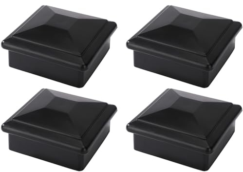 Suprom 4x4 Fence Post Caps for True/Actual 3 5/8 x 3 5/8 Wood Post, Made from Durable Plastic and Against Fading, Keep Post from Cracking and Rotting (Black, 4Pack)