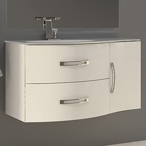 Yellowshop - Mobile bagno sospeso 104 cm vasca sx 2 cassetti curvi 1 anta specchio led (opz.) BEST (Bianco lucido, Mobile con lavabo)
