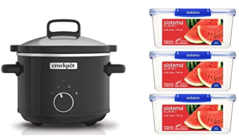 Crockpot Slow Cooker 2.4L and 3 Sistema KLIP IT PLUS 3.35L Food Storage Containers