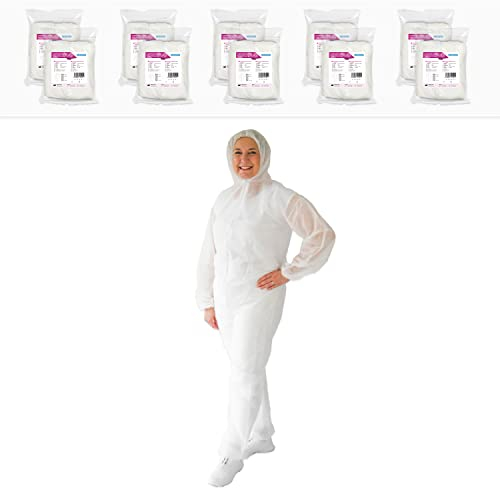 ARNOMED 10x Schutzanzug Einweg XXL, Einwegoverall, Einweganzug, Einweg Maleranzug & Lackieranzug, Staubschutzanzug, Maleroverall & Asbest Glaswolle Schutzanzug, Einmalanzug Weiß