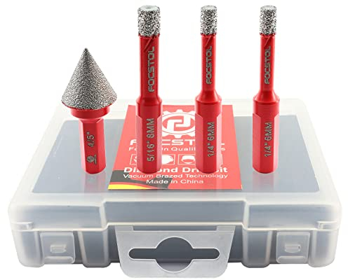 FOCSTOL Juego de Brocas Diamante - 4 piezas 6/6/8mm Fresa Diamante con Triangular Mango+20mm Brocas Chaflán Biselado con Hexagonal Mango para Porcelanico Cerámica Mármol Granito