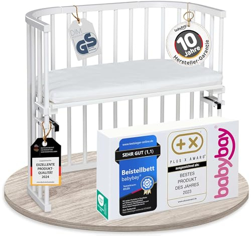 babybay Original Beistellbett mit Matratze Medicott Wave, weiß lackiert