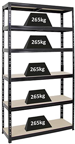 PROREGAL Schwerlastregal Giant Tiger XL HxBxT 220x120x40 cm Fachlast 265kg, 6-Ebenen, Gesamtlast 1590 kg, Schwarz, Kellerregal, Steckregal, Garagenregal, Lagerregal
