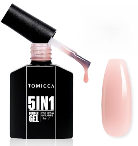 TOMICCA 5 in 1 Builder Gel für Nägel, 15ml Nude Rosa Builder GelNail, UV/LED Gel Nägel Gummy Base Aufbaugel für Gelnägel, Nagelverlängerung Reparatur, Nagelstärkung