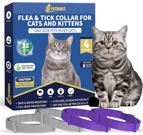 4 Pack Flea Collar for Cats, 32 Months Flea and Tick Prevention for Cat, Waterproof Cat Flea Collar, Natural Flea Treatment, Adjustable Fleas and Ticks Collars for Cats Kittens(Grey&Purple)