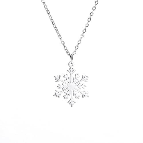 kkjoy Collier de Noël en Acier Inoxydable Collier à Pendentifs Festif de Flocon de Neige pour Noël Soirée Bijoux Cadeaux pour Femmes Hommes