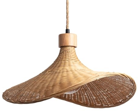 LEDKIA Lampada a Sospensione Bambù Kathu Sienet Naturale | Design Unico ed Elegante | Compatibile con Lampadina E27 | Cavo Regolabile | Uso Versatile per Interni