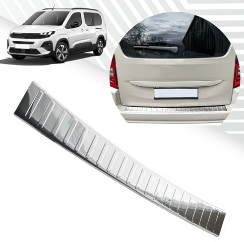 Protection pour pare-chocs arrière compatible avec Peugeot Rifter | Depuis 2018 + | En acier inoxydable chromé pour la protection du bord du coffre de chargement