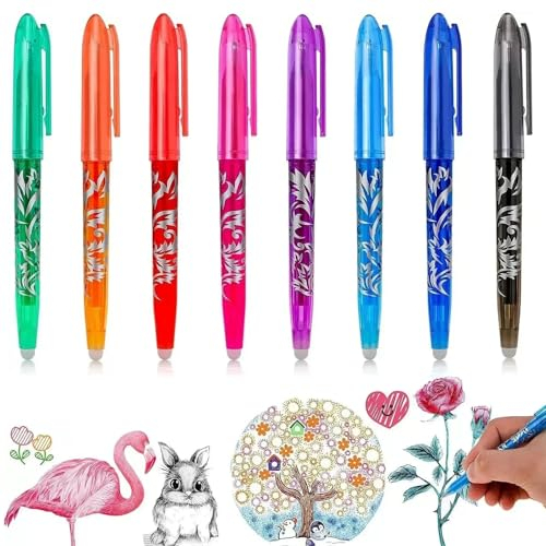 Lunyloer Radierbarer Kugelschreiber, 8 Stück Radierbarer Tintenroller, Radierbarer Gelschreiber Set 0.5mm, Bunt Gelschreiber für Kinder Studenten Büro Geschenk