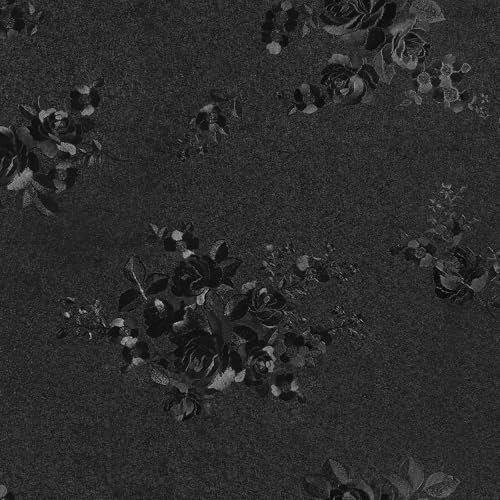 VaryPaper Peel and Stick Black Rose Wallpaper 40cmx200cm Matte Black Sticky Back Plastic Lining Paper for Walls Patterned Wallpaper for Living Room Bedroom Cupboard Sticker Furniture Vinyl Wrap