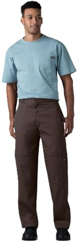 Dickies löst sittande herr dubbelknä-arbetsbyxor lediga affärsbyxor, Mörkbrun, 30W / 30L