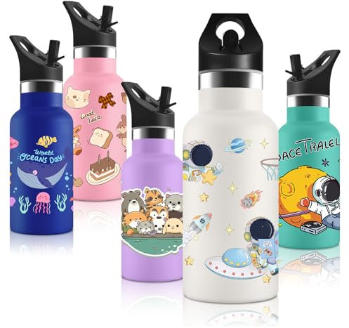 Vikaster Thermoskanne mit Strohhalm, Thermosflasche Kinder 350ml, BPA Frei, hält 12 Std. heiß, 24 Std. kalt, Trinkflasche Edelstahl Gehören Kinder, Schulen, Radfahrer, Fitnessstudios, Sport und mehr