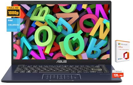 ASUS Computer portatile aziendale 2024, display FHD da 14 pollici, Intel Celeron N4500, RAM da 4 GB, eMMC da 64 GB+scheda SD da 128 GB, grafica Intel Iris Xe, Wi-Fi 6E, Windows 11