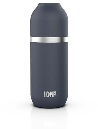 ION8 Vacuum Insulated ThermoShield Flask for Hot Drinks or Cold Drinks, Large Insulated Mug, 2 Cups Capacity, Magnetic Cap, and Soft Base Pad - Stylish and Eco-Friendly, Ash Navy Blue