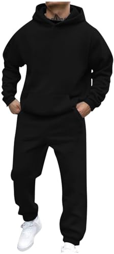 Joggingdräkt herr bomull – sportdräkter för män: Husdräkt långärmad oversize huva huvtröja lösa byxor enfärgad löpdräkt varm loungewear set basic fritidsoverall träningsoverall avslappnad tracksuit