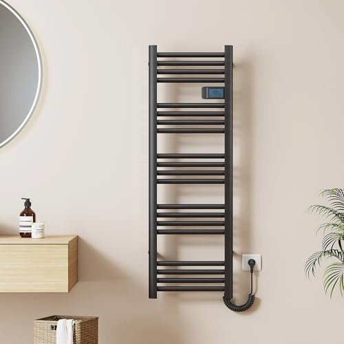 EMKE Scaldasalviette Elettrico 1200 x 400 mm, Nero 450 W | Radiatore per Bagno Elettrico con Interruttore Touch e Timer, scaldasalviette,Termoarredo elettrico