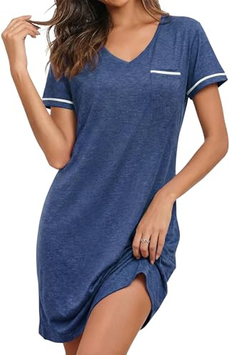Demegimi Camica da Notte Donna Cotone Estiva Camicia Notte Donna Maniche Corte Vestito da Notte a V Manica Corta per Casa Casual