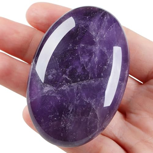 Amethyst 6,1 cm großer Handschmeichler, Heilkristalle, natürliche Edelsteine, beruhigende Wirkung, Energieausgleich, Reiki, polierter Handschmeichler, Reinigungsschutz, Angst, Stressabbau, Therapie, 1