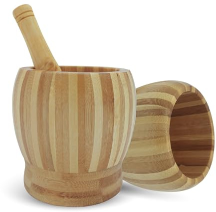 Bamboo Mortar and Pestle Set, Spice & Herb Crusher Grinder for Garlic, Pepper, Seeds, Nuts, and Chili, Perfect Kitchen Utensil and Housewarming Gift, Medium