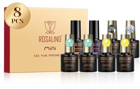 ROSALIND Base et Top Coat Vernis Semi Permanent, 8PCS Primer et Nail Prep Déshydratation Kit, Matt et Paillettes Top Coat UV LED Soak Off Vernis Gel Semi-permanent Manucure Kit