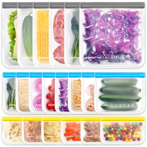 IDEATECH Sacchetti Silicone Freezer 20 Pack Riutilizzabili Buste Alimenti Richiudibili Congelatore Cibo Ermetici Zip BPA Free Gelo Verdura Carne Frutta