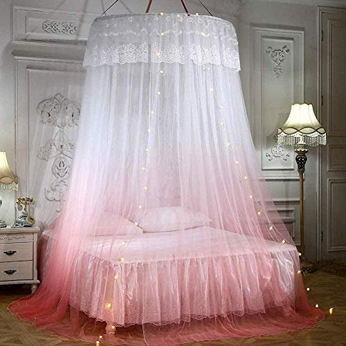 Moskitonetz, Doppelbett, Baldachin mit Lichterkette, Spitze, Farbverlauf, Hängebettzelt für Einzel- bis Kingsize-Betten, ideal für Schlafzimmer, dekorativ, rosa, luxuriös, Prinzessinnenkuppel, Mosqu