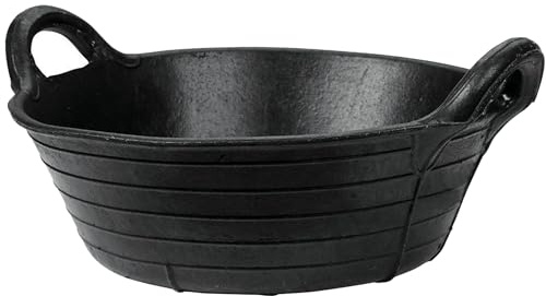 Flexible Rubber Skip Feed Bucket Feeder Trough with Integrated Handles - 11L - Black