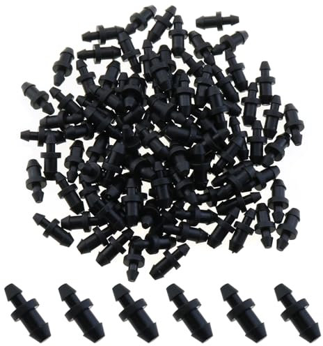 LUORNG 100 tapones de riego por goteo, tapones negros de riego de 1/4 pulgadas, tapón de agujero de cierre de tubo de púas para riego, excavación, hogar, jardín, césped, suministros de fontanería,
