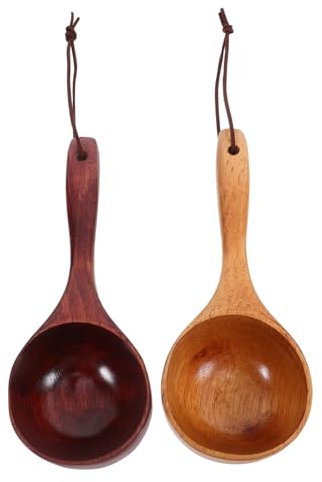 DECHOUS 2pcs Long Handle Wooden Soup Ladle Set Natural Wood Cooking Spoon for Rice and Soup for Home Kitchen Use
