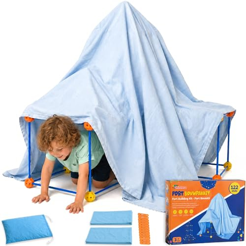 Tiny Thinkers Fort Bausatz Kinder Konstruktionsspielzeug 122 Teile XL | Bausatz Kinder mit 122 Teilen, 76 Stäben, 2 Decken und 46 Steckbällen für kreative Bauideen, Höhlen und Spielhäuser
