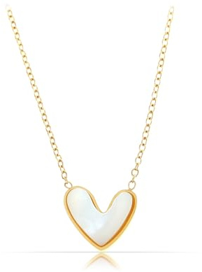 Generisch Made by Nami Halskette Damen Gold oder Silber mit Perlmutt Anhänger Stern Mond aus Chirurgischem Edelstahl Hypoallergen Wasserfester Schmuck Freundschaftskette (Herz Gold)
