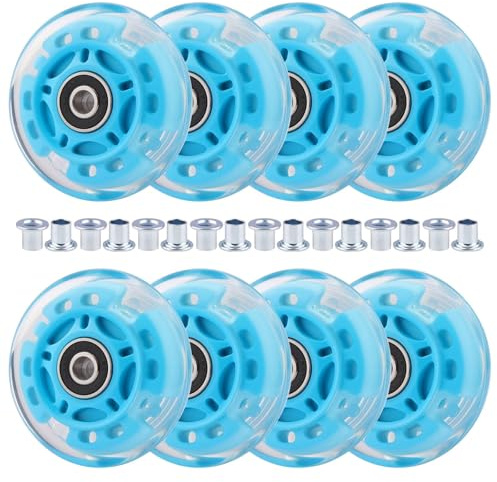 LED-beleuchtete Inline-Skate-Rollen, 8 Stück, 64–80 mm, blaue PU-Räder mit Lagern, 85 A Härte, Skate-Ersatz mit ABEC-7-Kugellagern für Jungen und Mädchen (72 mm)