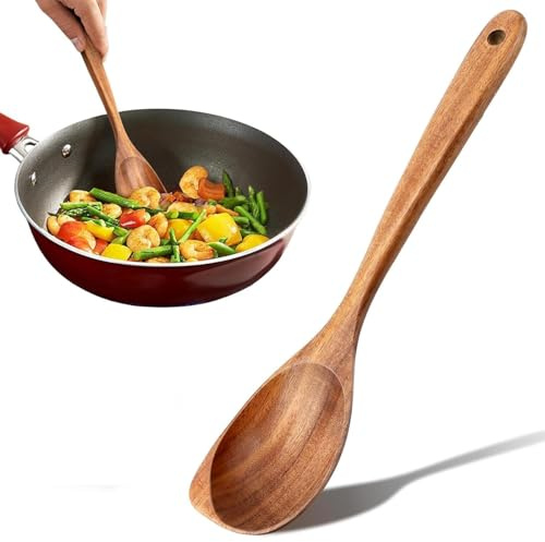 Cuillères en bois antiadhésives – Manche de 32,5 cm de long, grandes cuillères d'angle à remuer, ustensiles de cuisine en bois résistants à la chaleur