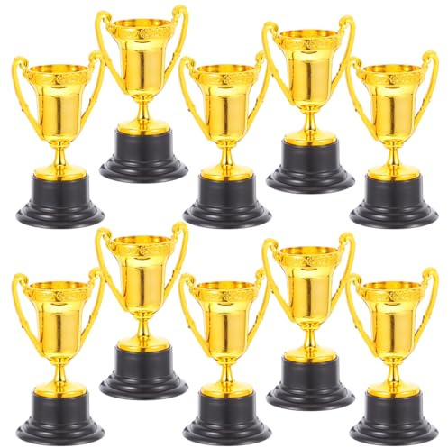 PartyKindom 10 Stück Kleine TrophäEn FüR Kinder 8.5 cm Hochwertige Goldene Kunststoff Pokale FüR Auszeichnungen Belohnungen Und Kindergeburtstagsfeiern