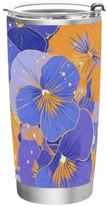 siphylline Abstract Flowers Orange Purple Pansies Stainless Steel thermal cups Leak-proof Lid coffee travel mug for camping simple tumbler 20oz